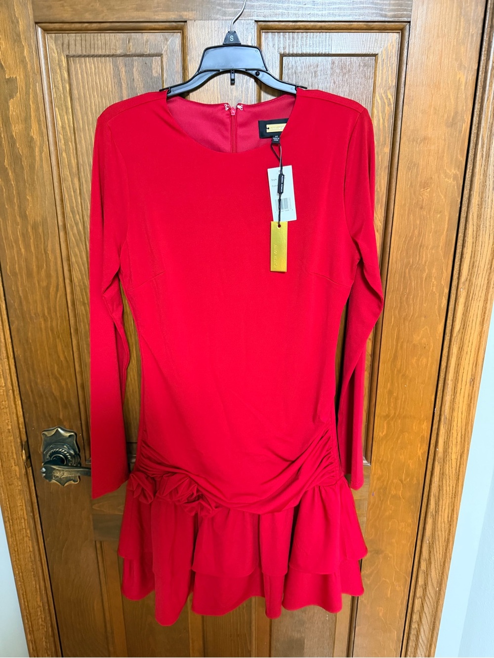 Red Alexia Admor Pluto Long Sleeve Draped Ruffle Skirt Dress